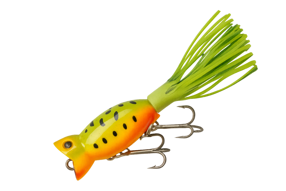 Jiggy Hula Popper Sunset - 50mm Popper Lure with Bold Cup Face and Trailing Skirt for Bass and Pike