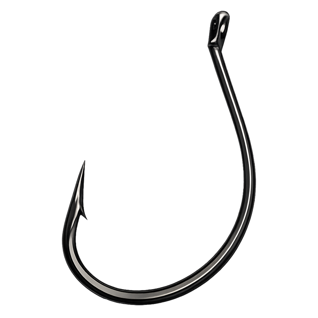 Black fishing hook on a white background