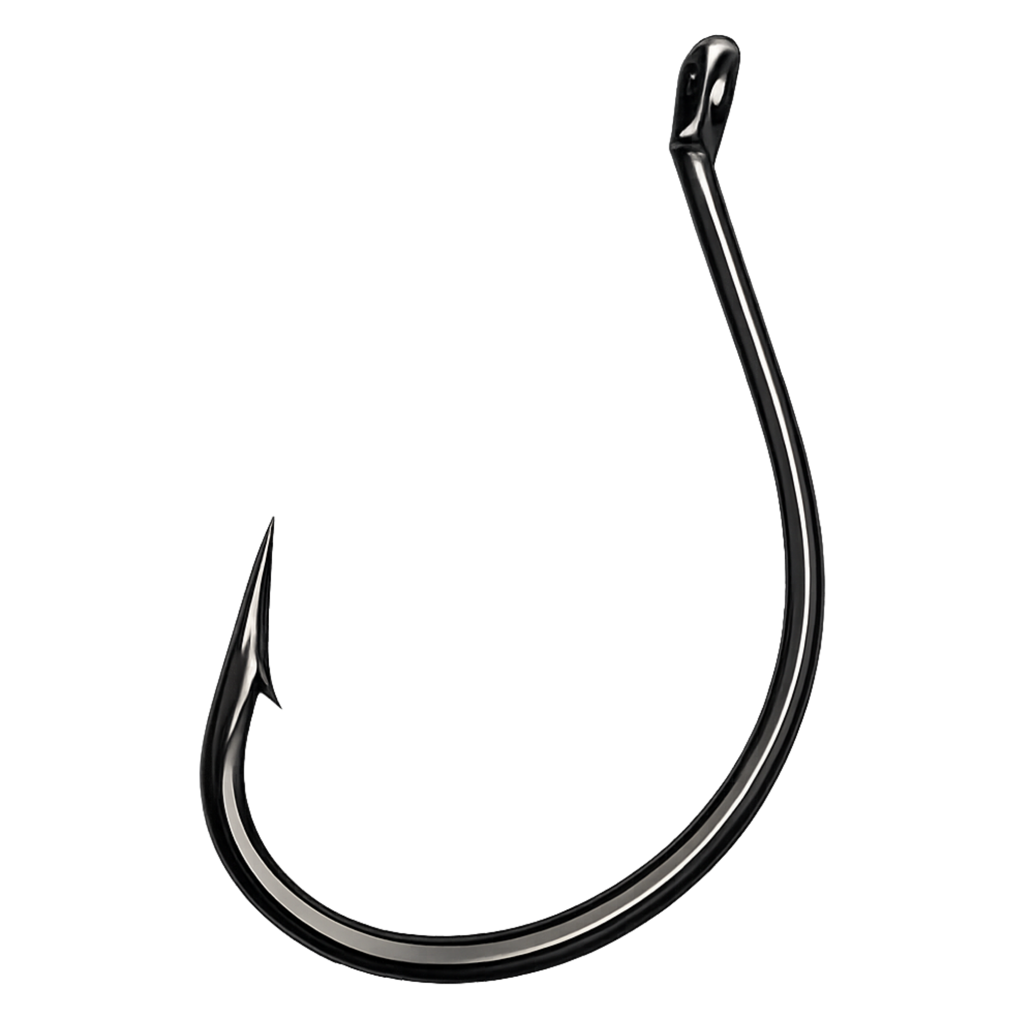 Black fishing hook on a white background