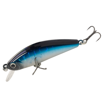 Blue and black fishing lure on a white background
