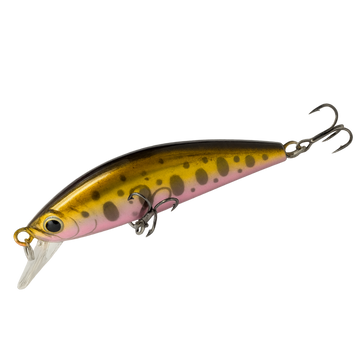 Fishing lure with gold and pink body on a white background
