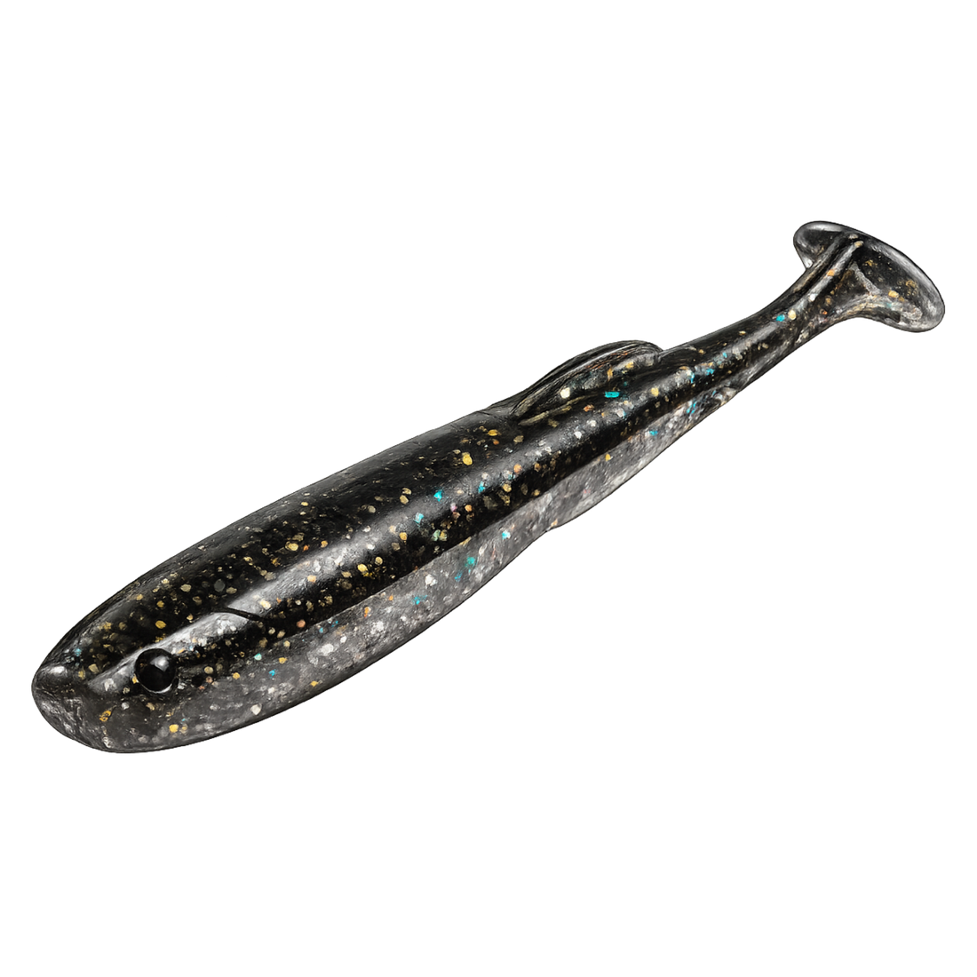 Fishing lure with glittery finish on a white background