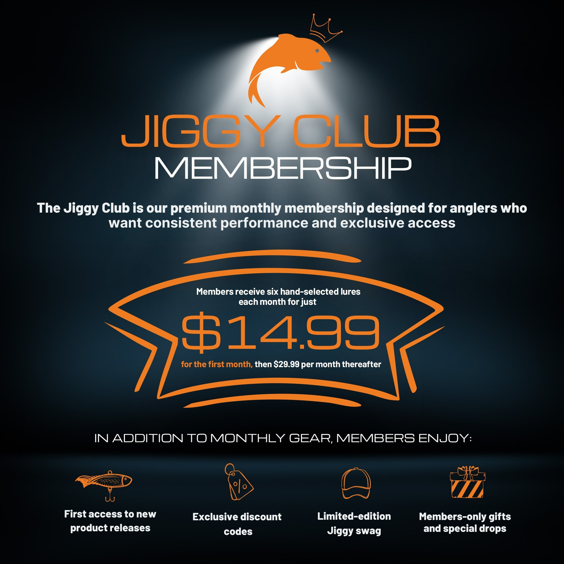 Advertisement for Jiggy Club membership with orange text and graphics on a dark background