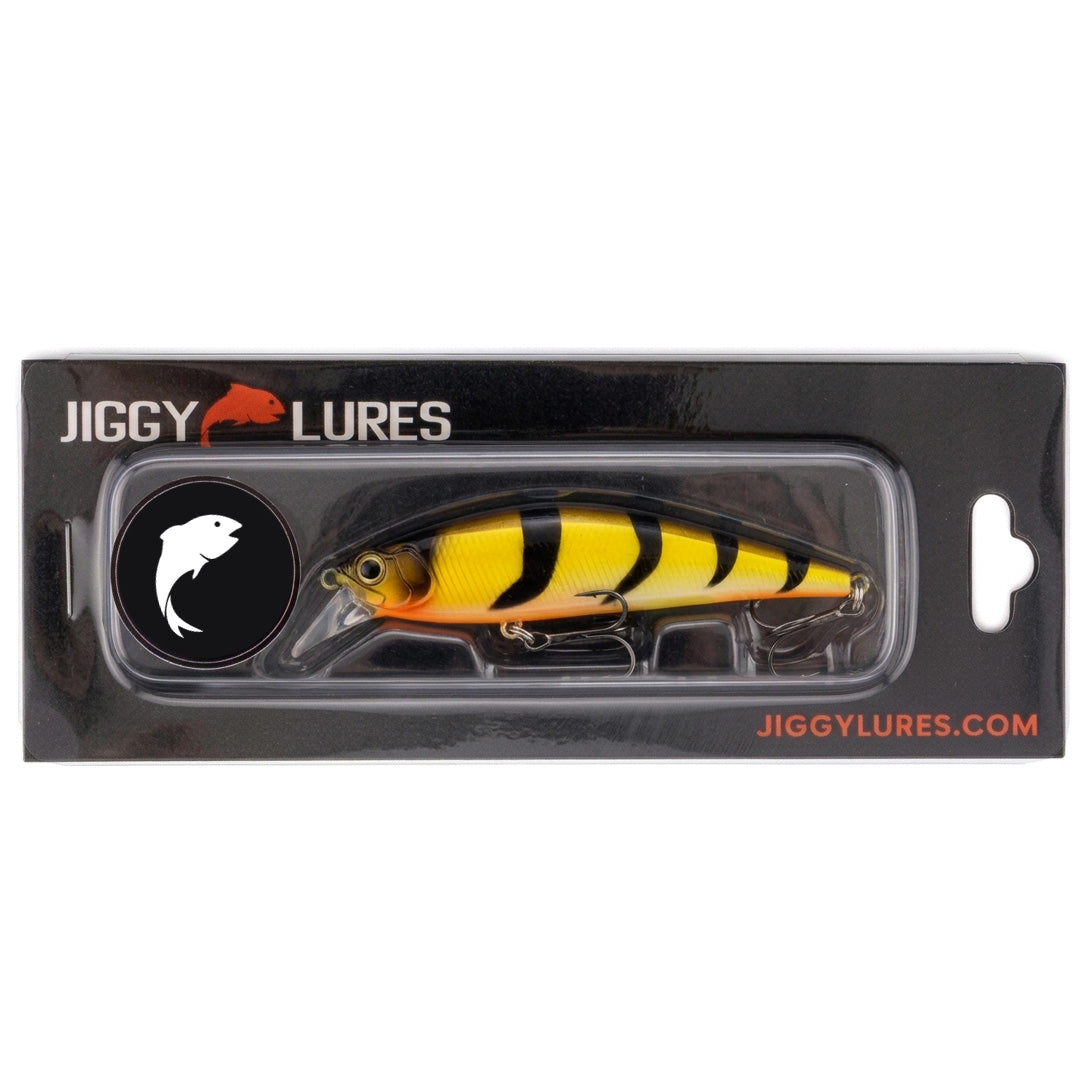 Fishing lure with a striped pattern on a white background